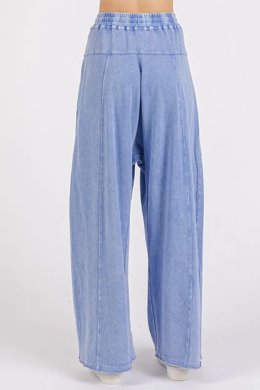 Mineral Wash Elastic Waist Barrel Leg Baggy Pants