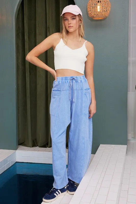 Mineral Wash Elastic Waist Barrel Leg Baggy Pants