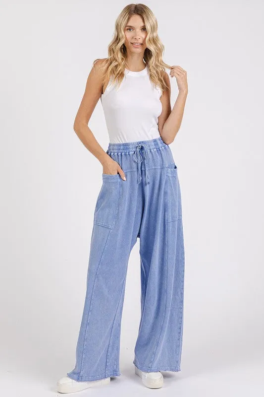 Mineral Wash Elastic Waist Barrel Leg Baggy Pants
