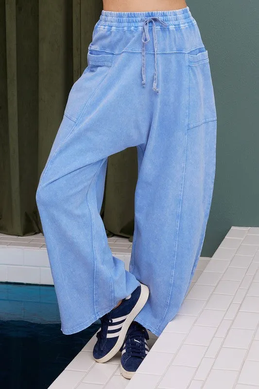 Mineral Wash Elastic Waist Barrel Leg Baggy Pants