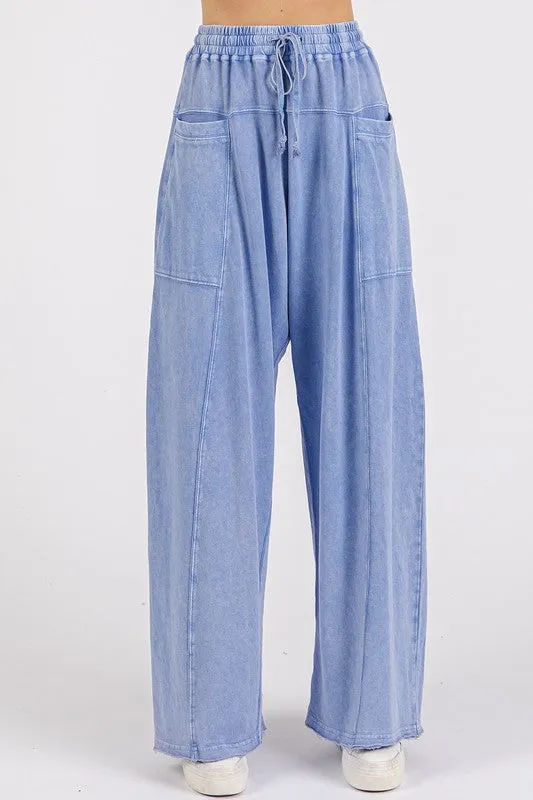Mineral Wash Elastic Waist Barrel Leg Baggy Pants