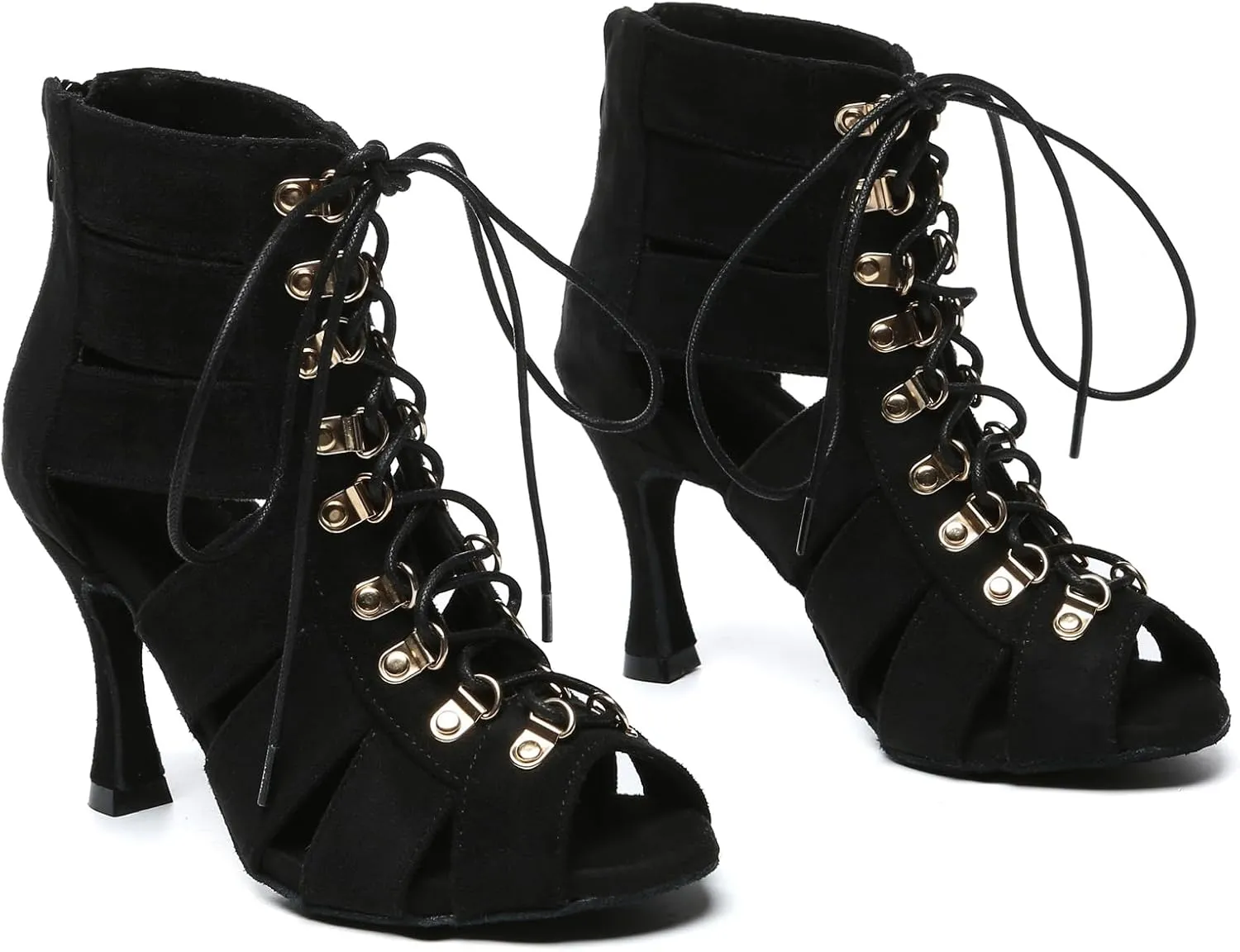 Minishion Womens Ballroom Dance Boot Lace-Up Peep Toe Prom Ankle Sandals Shoes