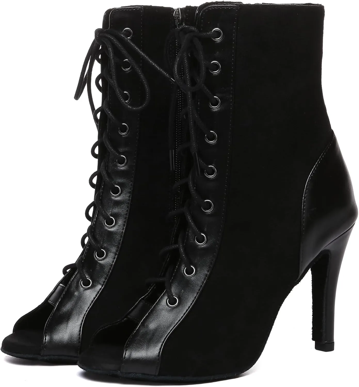 Minishion Womens Ballroom Dance Boot Lace-Up Peep Toe Prom Ankle Sandals Shoes