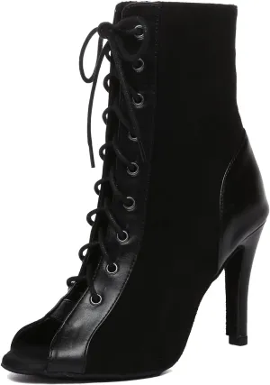 Minishion Womens Ballroom Dance Boot Lace-Up Peep Toe Prom Ankle Sandals Shoes