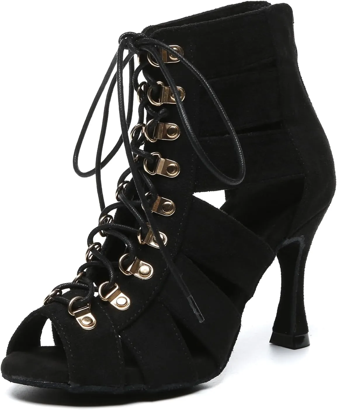 Minishion Womens Ballroom Dance Boot Lace-Up Peep Toe Prom Ankle Sandals Shoes
