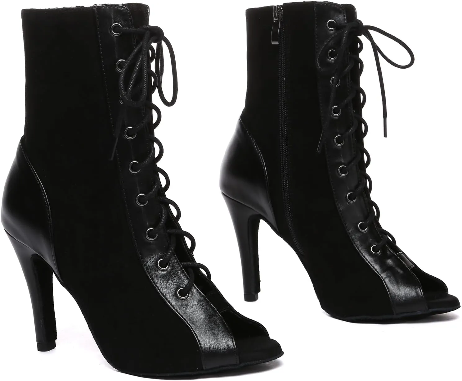 Minishion Womens Ballroom Dance Boot Lace-Up Peep Toe Prom Ankle Sandals Shoes