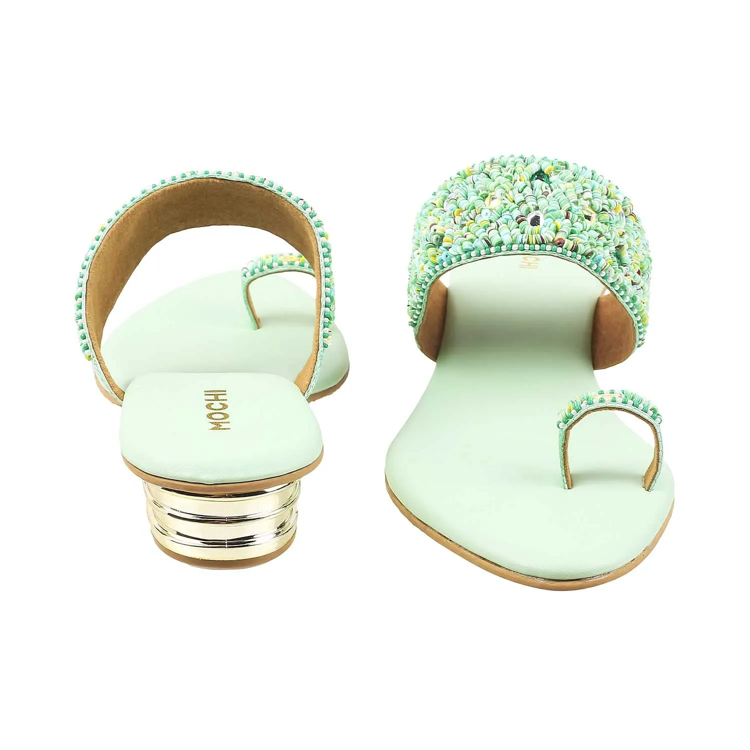 Mochi Womens Synthetic LightGreen Slip Ons