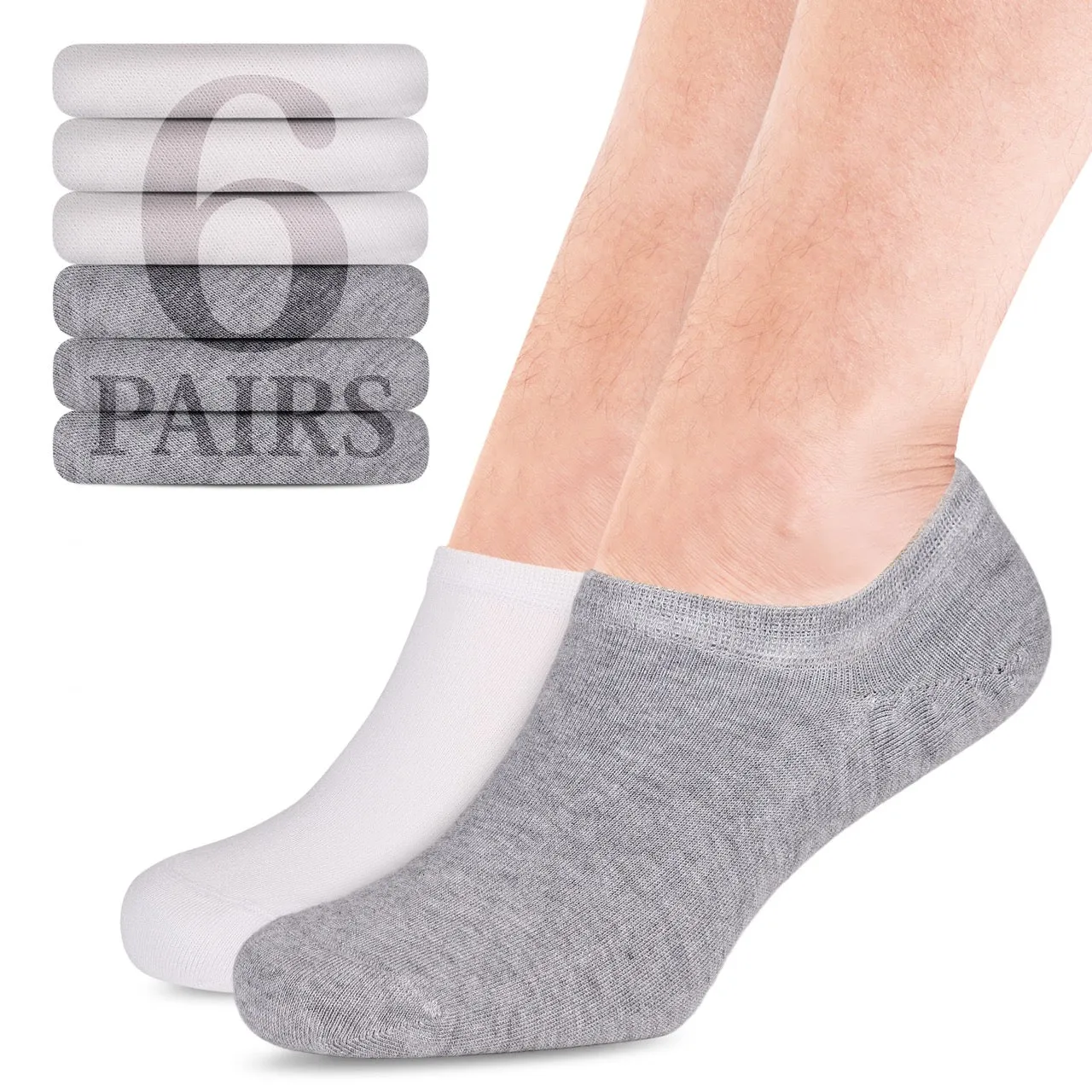 Non-Slip Men's Bamboo No-Show Socks (Only Size 11-13), 6 Pairs