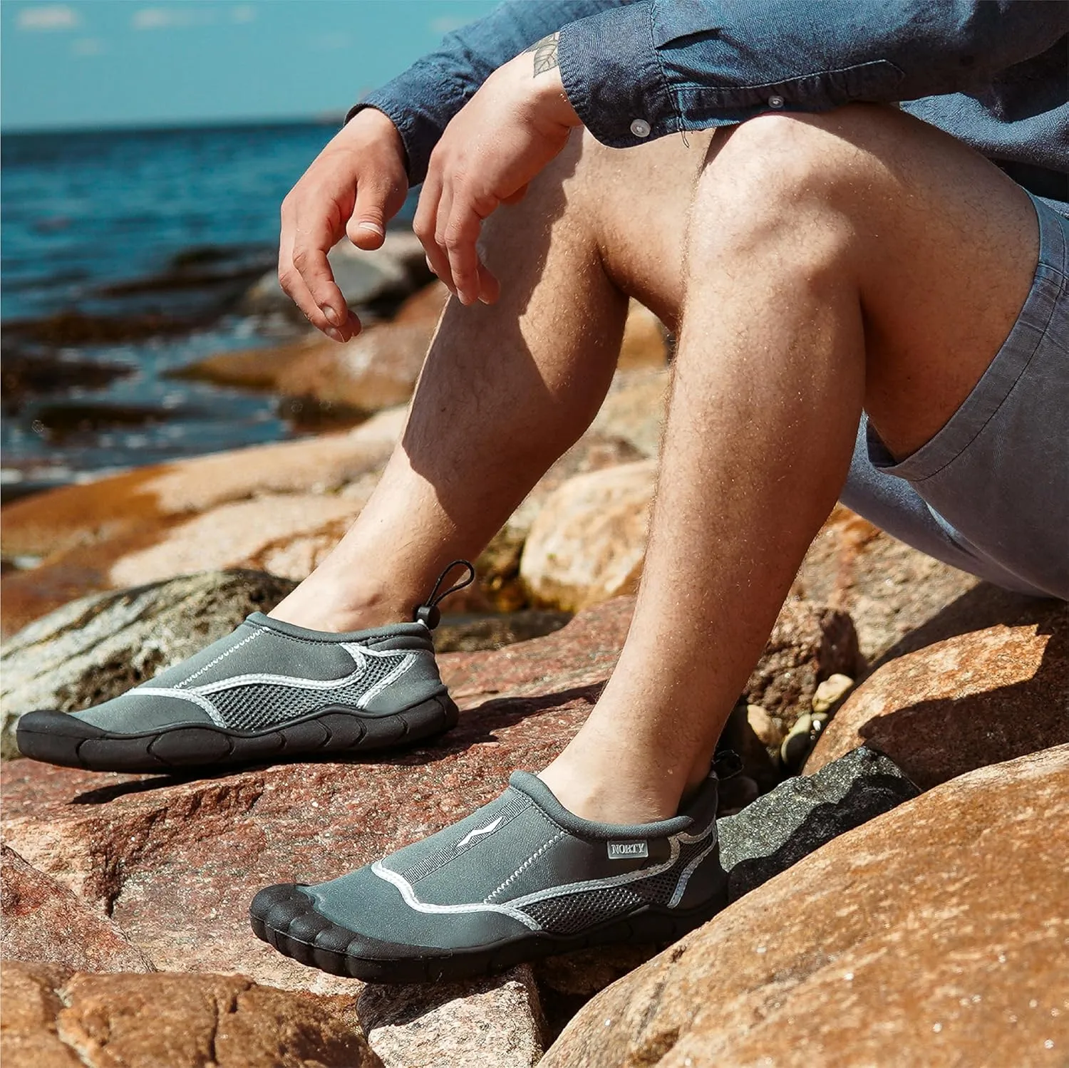 NORTY Men's Water Shoes - Aqua Swim Socks for Beach, Boat, and Pool - Skeletoe Barefoot Design - Cruise Ship Essentials - Hiking and Camping Footwear
