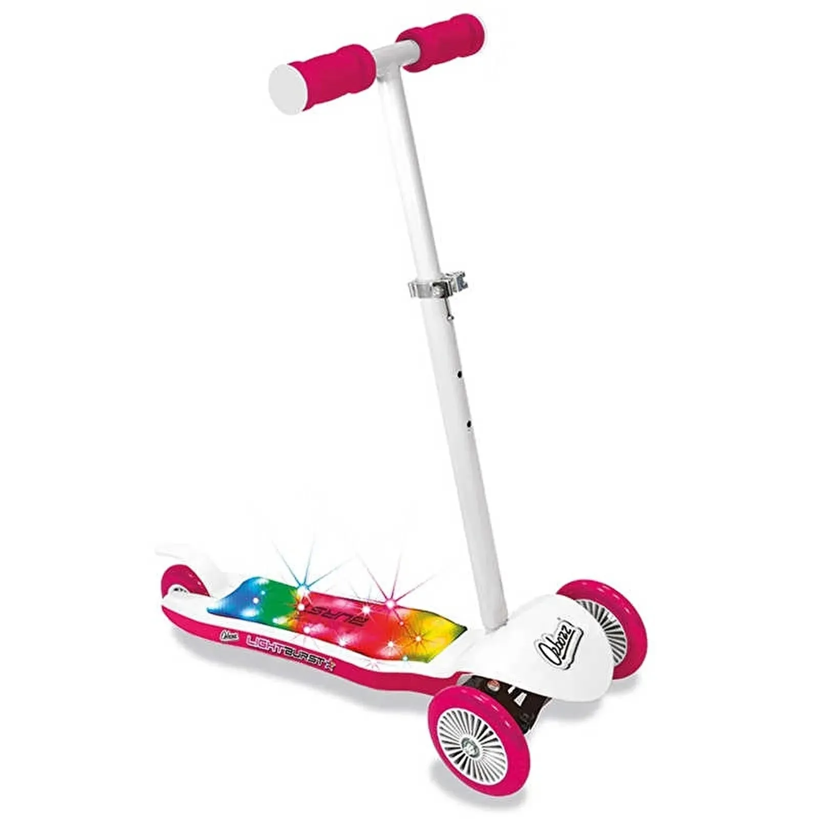 Ozbozz Light Burst Kids Scooter - Pink & White (4 Wheels)