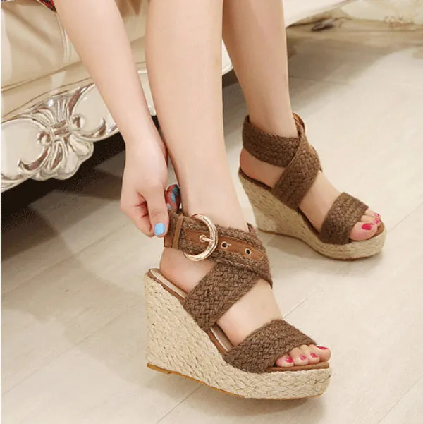 Platform Wedge Espadrille Buckle Sandals