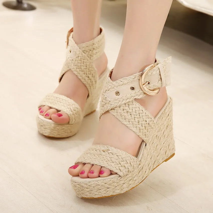 Platform Wedge Espadrille Buckle Sandals