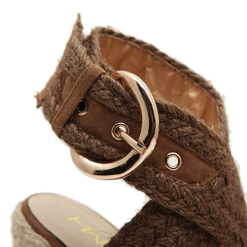 Platform Wedge Espadrille Buckle Sandals