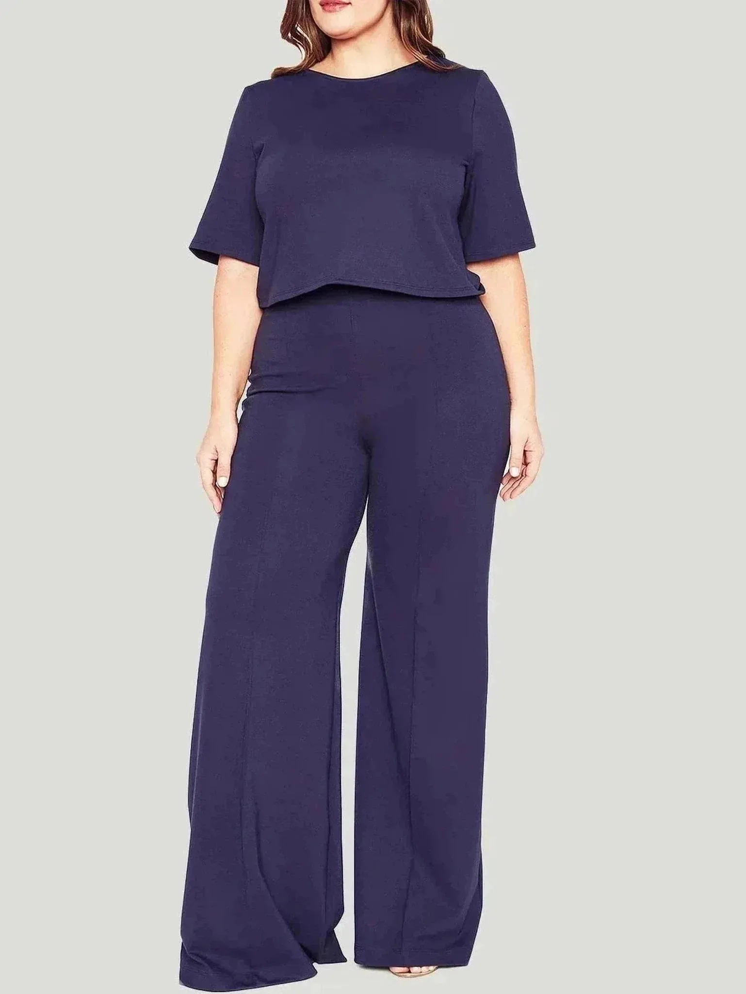 Plus Size Short Sleeve Top | Ponte Knit Fabric | Versatile Cropped Design for Effortless Styling | One Posh Closet