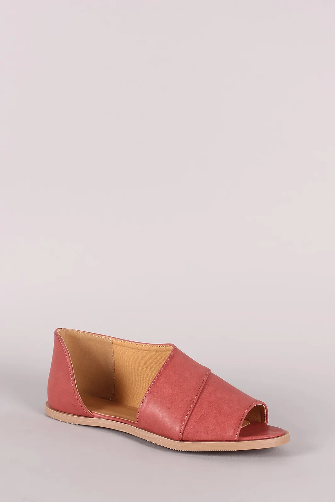 Qupid Peep Toe Slip On Dorsay Flat