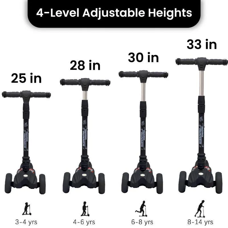 Road Runner Scooter For Kids - PU LED Wheels, 4 Level Height Adjustment, Anti Slip Deck, Safety Certified, 3-Wheel scooter, Easy use, 3-7years