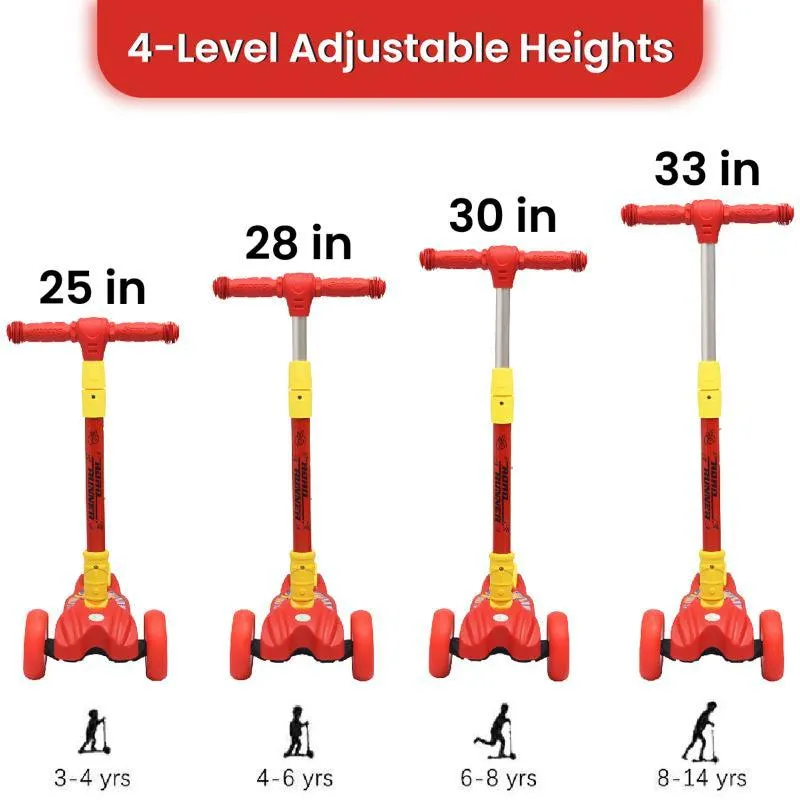 Road Runner Scooter For Kids - PU LED Wheels, 4 Level Height Adjustment, Anti Slip Deck, Safety Certified, 3-Wheel scooter, Easy use, 3-7years