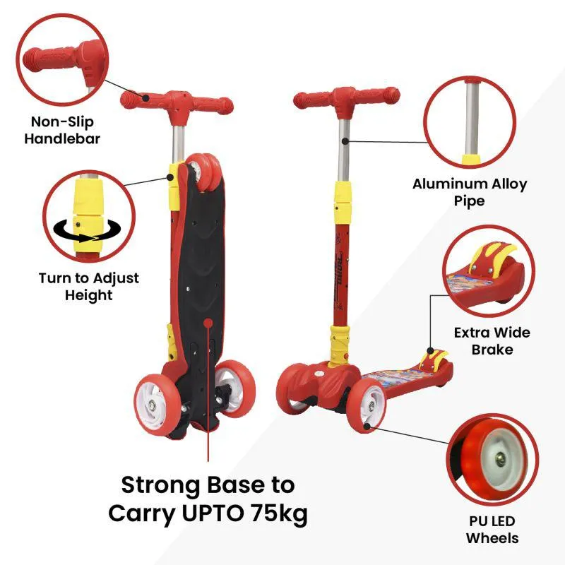 Road Runner Scooter For Kids - PU LED Wheels, 4 Level Height Adjustment, Anti Slip Deck, Safety Certified, 3-Wheel scooter, Easy use, 3-7years