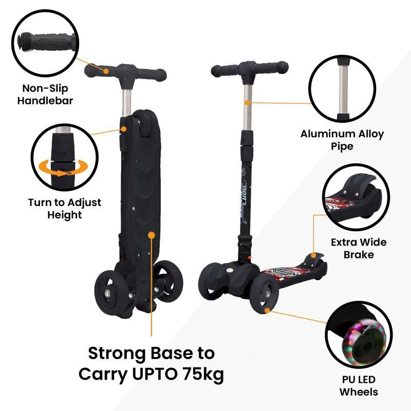 Road Runner Scooter For Kids - PU LED Wheels, 4 Level Height Adjustment, Anti Slip Deck, Safety Certified, 3-Wheel scooter, Easy use, 3-7years