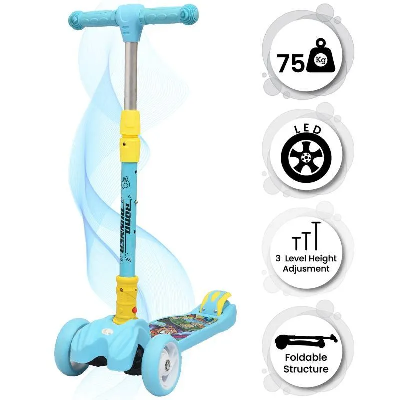 Road Runner Scooter For Kids - PU LED Wheels, 4 Level Height Adjustment, Anti Slip Deck, Safety Certified, 3-Wheel scooter, Easy use, 3-7years
