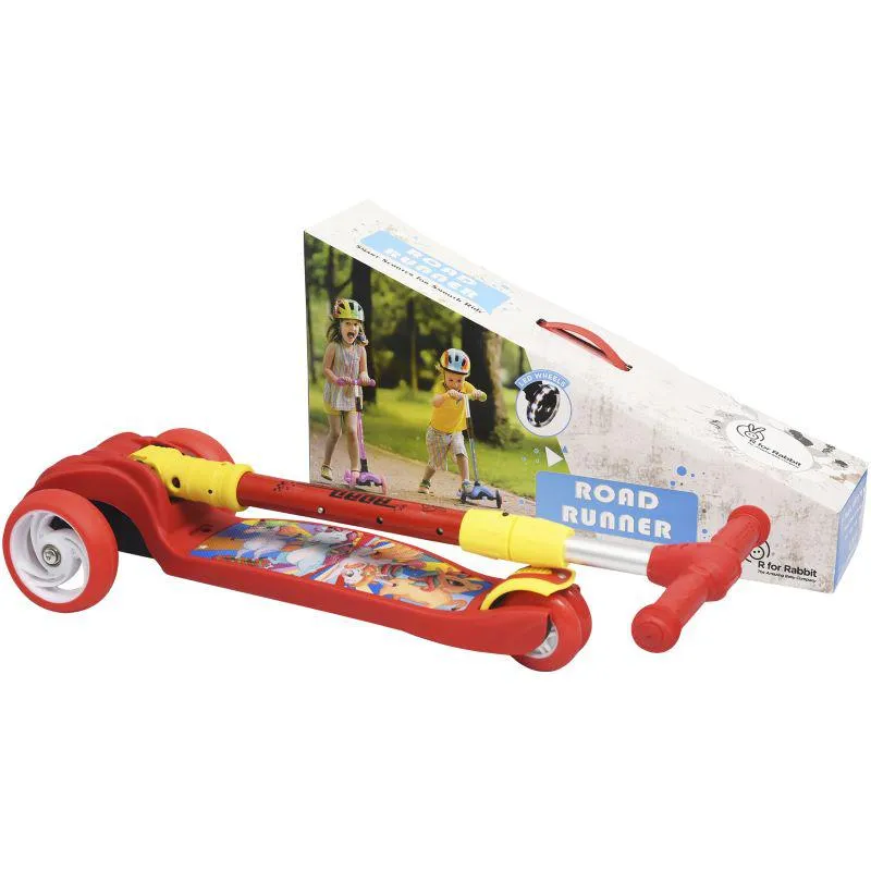 Road Runner Scooter For Kids - PU LED Wheels, 4 Level Height Adjustment, Anti Slip Deck, Safety Certified, 3-Wheel scooter, Easy use, 3-7years