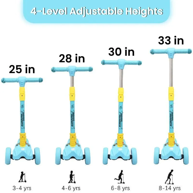 Road Runner Scooter For Kids - PU LED Wheels, 4 Level Height Adjustment, Anti Slip Deck, Safety Certified, 3-Wheel scooter, Easy use, 3-7years