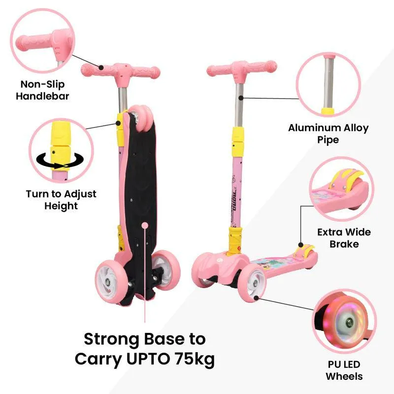 Road Runner Scooter For Kids - PU LED Wheels, 4 Level Height Adjustment, Anti Slip Deck, Safety Certified, 3-Wheel scooter, Easy use, 3-7years