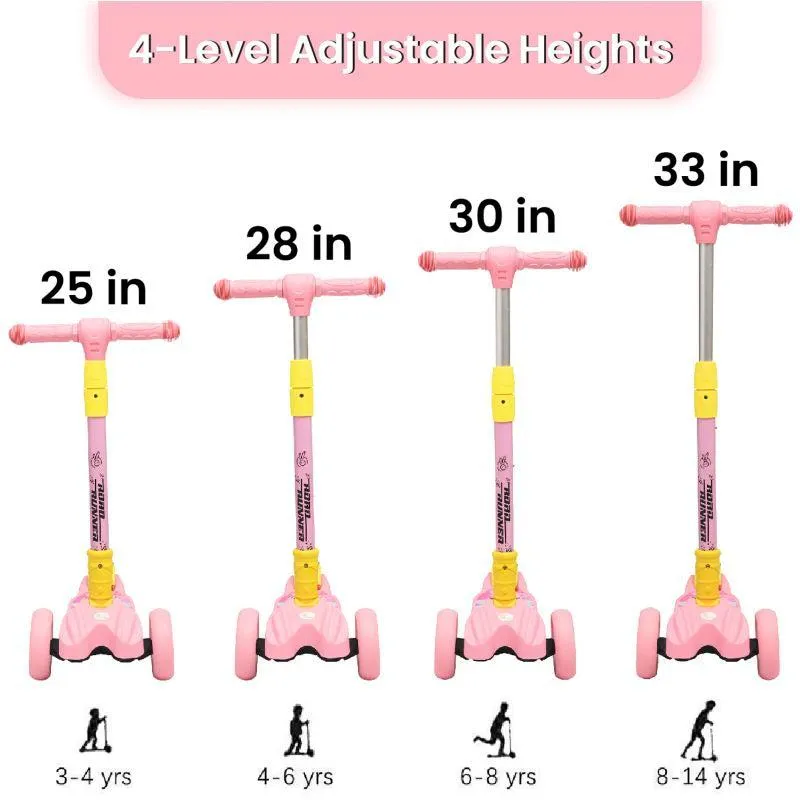 Road Runner Scooter For Kids - PU LED Wheels, 4 Level Height Adjustment, Anti Slip Deck, Safety Certified, 3-Wheel scooter, Easy use, 3-7years