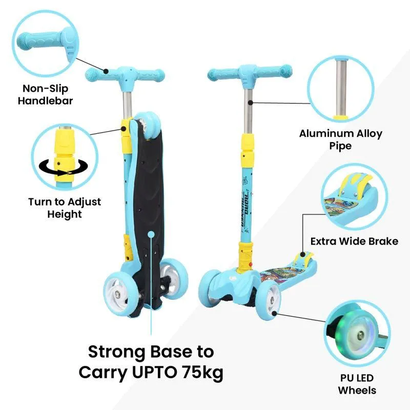 Road Runner Scooter For Kids - PU LED Wheels, 4 Level Height Adjustment, Anti Slip Deck, Safety Certified, 3-Wheel scooter, Easy use, 3-7years
