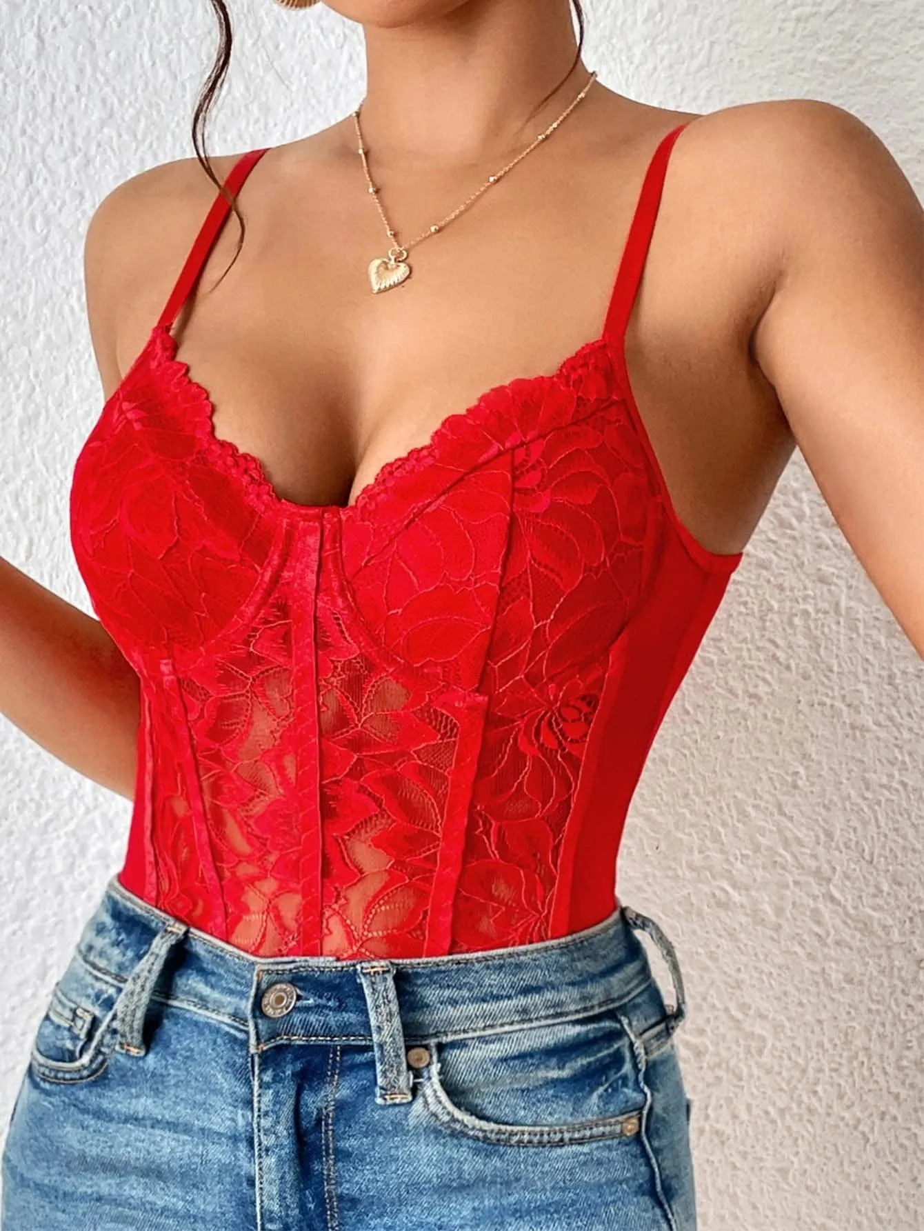 Scarlet Red Lace Bustier Top
