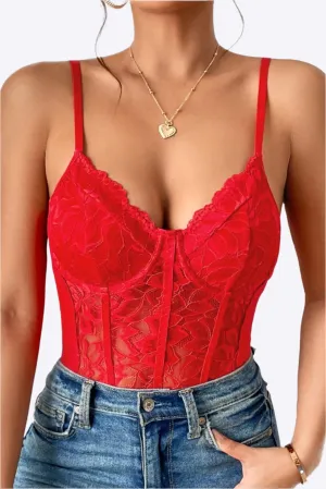 Scarlet Red Lace Bustier Top
