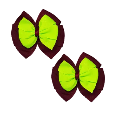 School Hair Accessories Double Bella Hair Bow 10cm - Burgundy Base & Centre Ribbon (24 colours top)