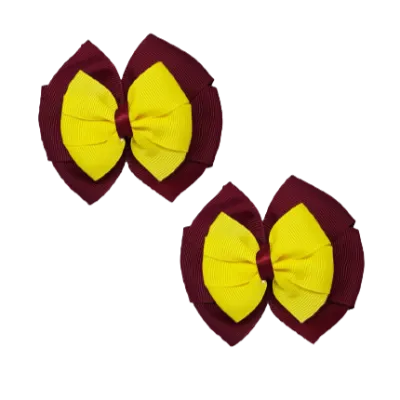 School Hair Accessories Double Bella Hair Bow 10cm - Burgundy Base & Centre Ribbon (24 colours top)
