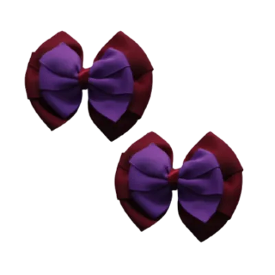 School Hair Accessories Double Bella Hair Bow 10cm - Burgundy Base & Centre Ribbon (24 colours top)