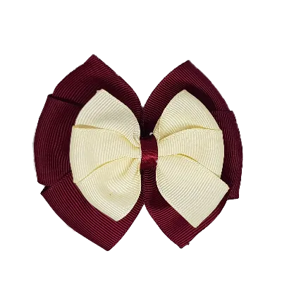 School Hair Accessories Double Bella Hair Bow 10cm - Burgundy Base & Centre Ribbon (24 colours top)
