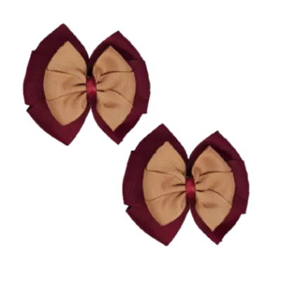 School Hair Accessories Double Bella Hair Bow 10cm - Burgundy Base & Centre Ribbon (24 colours top)