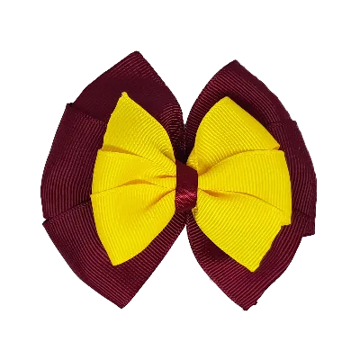 School Hair Accessories Double Bella Hair Bow 10cm - Burgundy Base & Centre Ribbon (24 colours top)