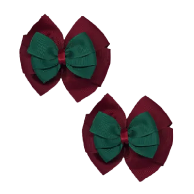 School Hair Accessories Double Bella Hair Bow 10cm - Burgundy Base & Centre Ribbon (24 colours top)