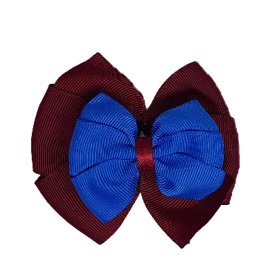 School Hair Accessories Double Bella Hair Bow 10cm - Burgundy Base & Centre Ribbon (24 colours top)