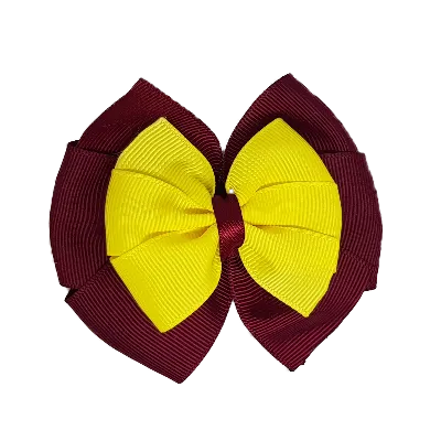 School Hair Accessories Double Bella Hair Bow 10cm - Burgundy Base & Centre Ribbon (24 colours top)