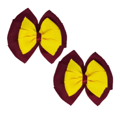 School Hair Accessories Double Bella Hair Bow 10cm - Burgundy Base & Centre Ribbon (24 colours top)