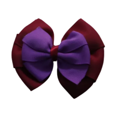 School Hair Accessories Double Bella Hair Bow 10cm - Burgundy Base & Centre Ribbon (24 colours top)