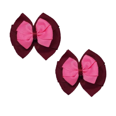 School Hair Accessories Double Bella Hair Bow 10cm - Burgundy Base & Centre Ribbon (24 colours top)