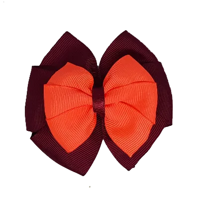 School Hair Accessories Double Bella Hair Bow 10cm - Burgundy Base & Centre Ribbon (24 colours top)