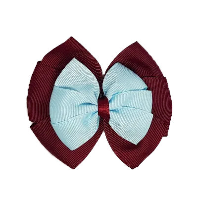 School Hair Accessories Double Bella Hair Bow 10cm - Burgundy Base & Centre Ribbon (24 colours top)