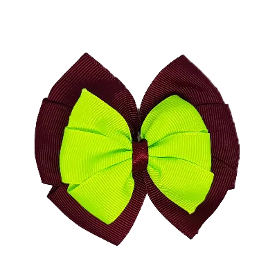 School Hair Accessories Double Bella Hair Bow 10cm - Burgundy Base & Centre Ribbon (24 colours top)