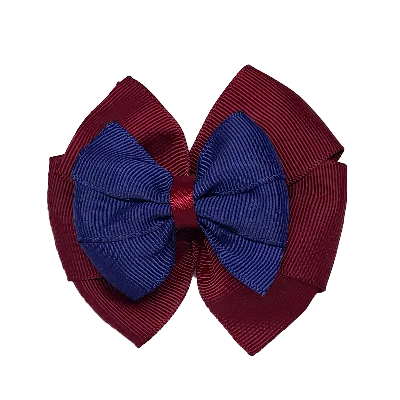 School Hair Accessories Double Bella Hair Bow 10cm - Burgundy Base & Centre Ribbon (24 colours top)