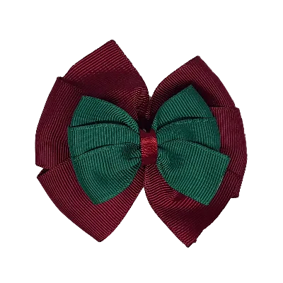 School Hair Accessories Double Bella Hair Bow 10cm - Burgundy Base & Centre Ribbon (24 colours top)