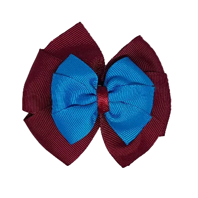 School Hair Accessories Double Bella Hair Bow 10cm - Burgundy Base & Centre Ribbon (24 colours top)