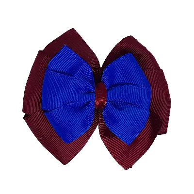 School Hair Accessories Double Bella Hair Bow 10cm - Burgundy Base & Centre Ribbon (24 colours top)